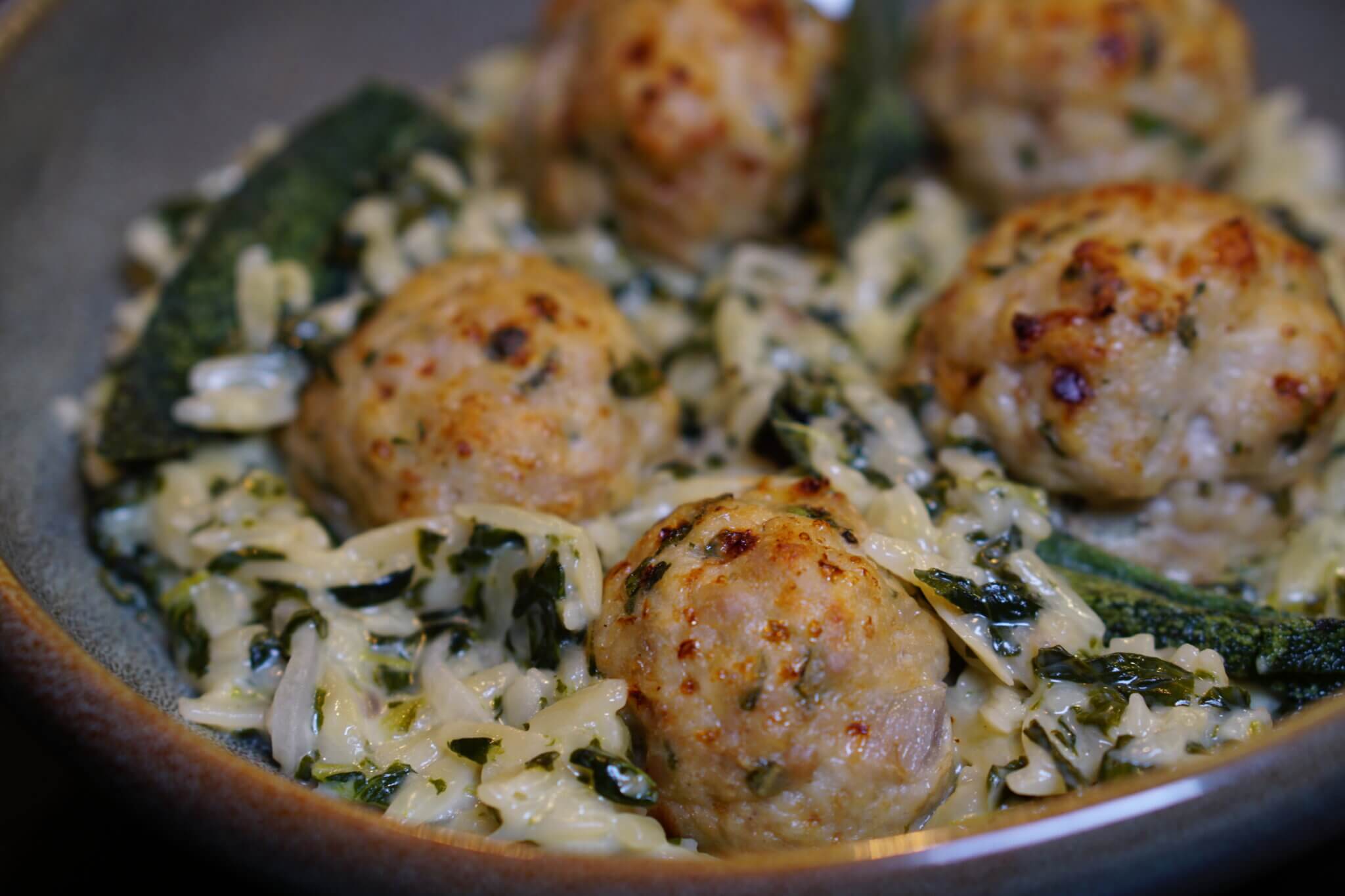 Baked Sage Chicken Meatballs With Parmesan Orzo Tacojake